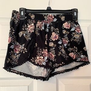 Black Floral Shorts
